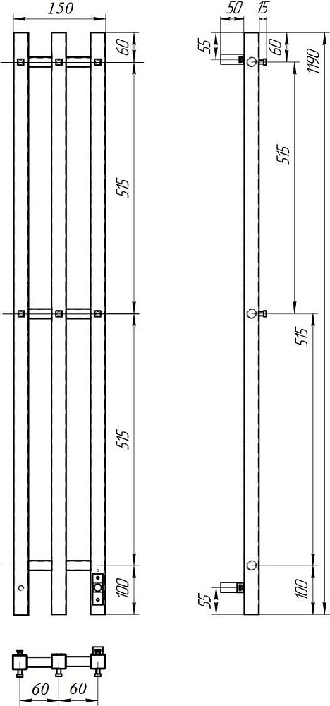 Полотенцесушитель электрический Point Гермес PN13822 П3 120x1200, хром