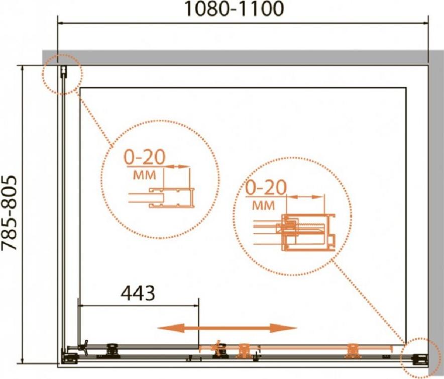 Душевой уголок Cezares RELAX-AHF-1-110/80-C-Bi стекло прозрачное