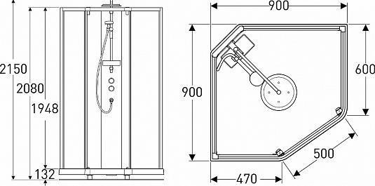 Передняя стенка душевой кабины 90x90 IDO Showerama 10-5 Comfort 558.201.00.1