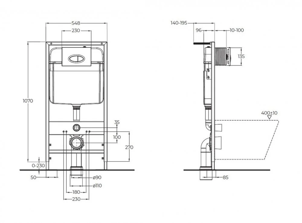 Инсталляция BelBagno для подвесного унитаза BB026, клавиша хром матовый BB050CR.MAT