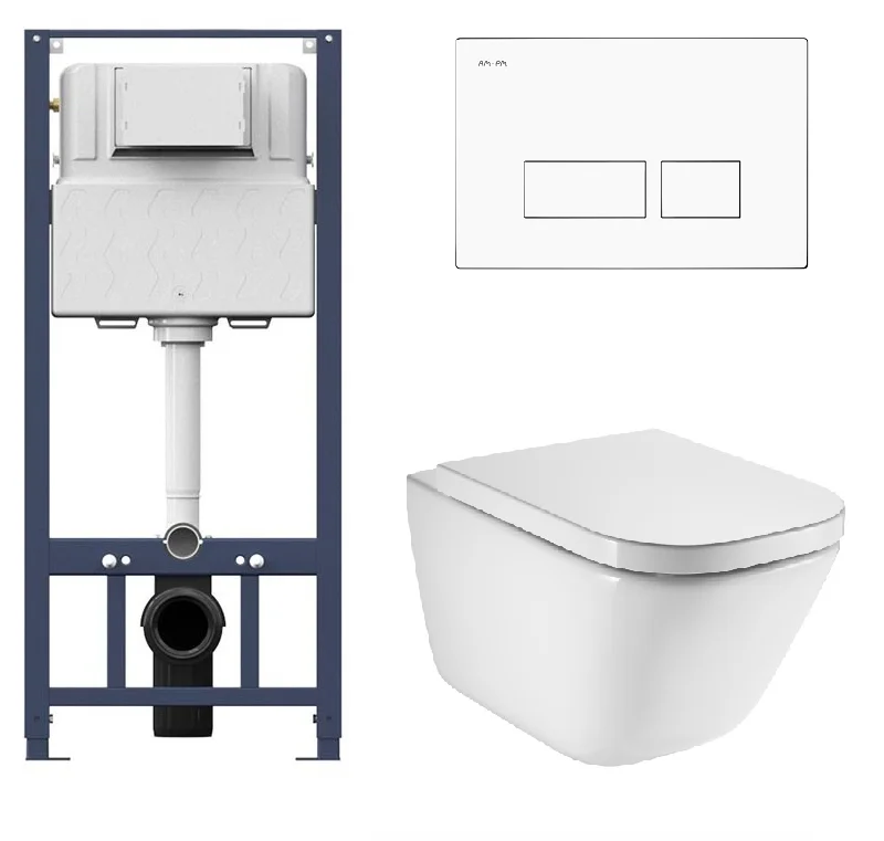 Инсталляция Am.Pm с безободковым унитазом Roca Gap Clean Rim 34647L000, сиденье микролифт клавиша белая, комплект