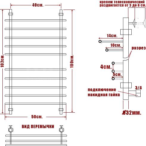 Полотенцесушитель водяной Ника Bamboo ЛБ3 100/40-10