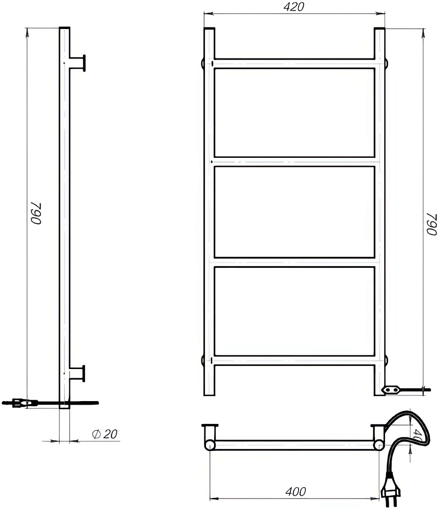 Полотенцесушитель электрический Ewrika Гера 40x80, белый