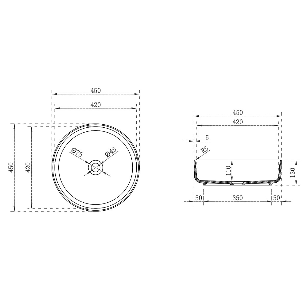 Раковина Vincea VBS-6T16B 45 см, черный