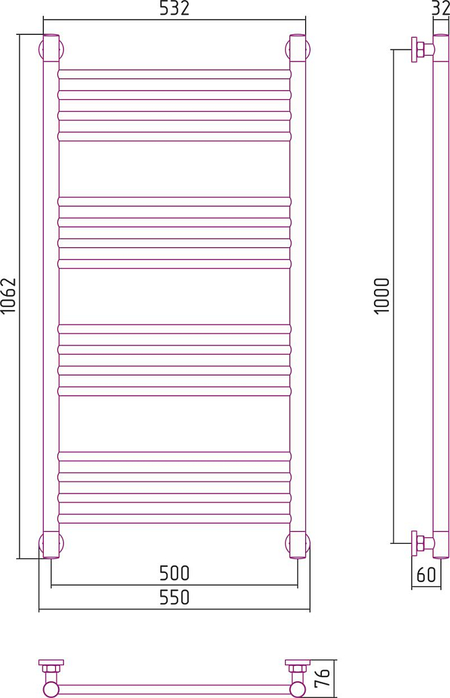 Полотенцесушитель водяной Сунержа Богема+ 100x50 00-0220-1050, хром