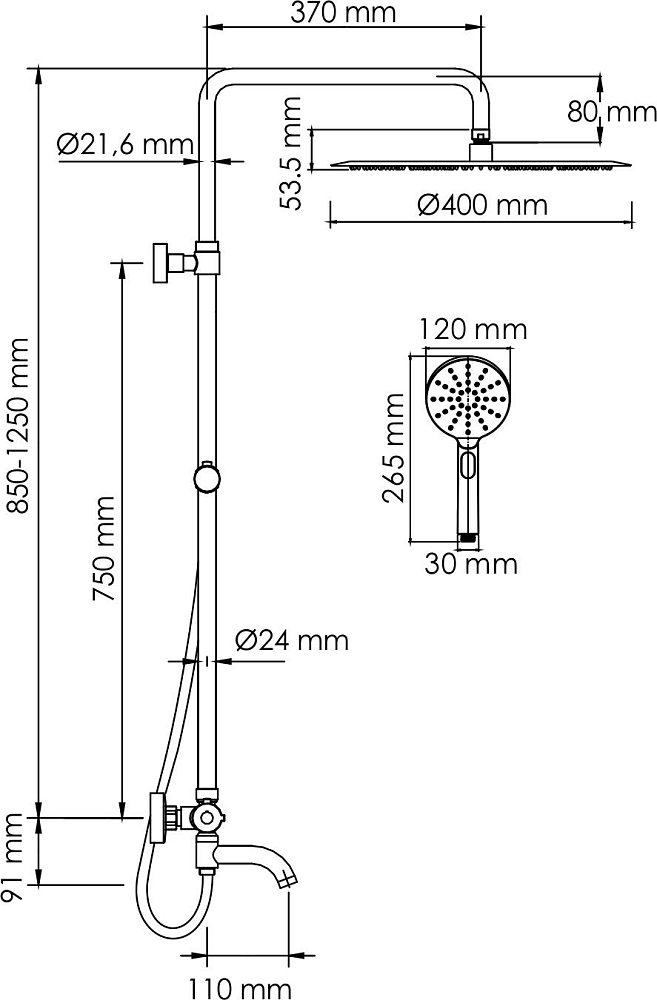 Душевая система Wasserkraft A188.117.127.087.CH Thermo, хром