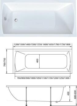 Акриловая ванна Creto Modalia 170x75 см 9-17075, белый