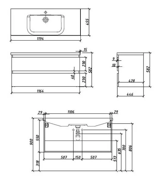 Тумба под раковину Caprigo Forte 36116-SF022 серый