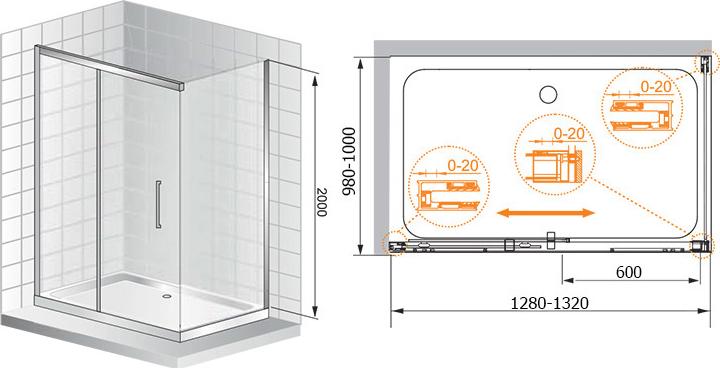 Душевой уголок Cezares Premier Soft W AH1 130/100 C Cr IV