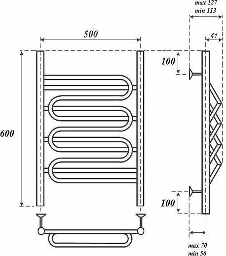 Полотенцесушитель водяной Point PN01156S П5 500x600, хром