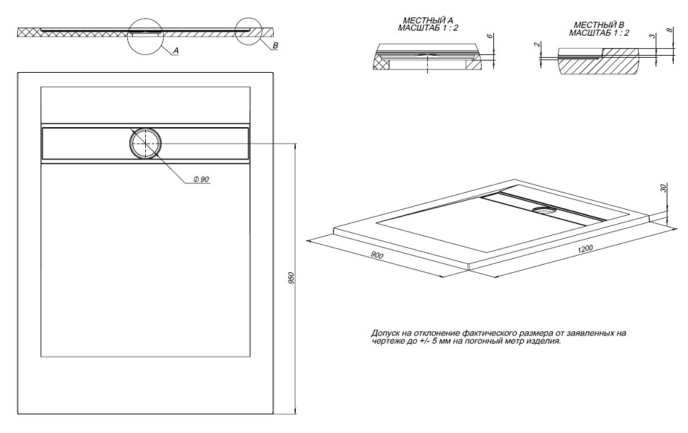 Душевой поддон Allen Brau Infinity 120x90 8.21003-AM антрацит