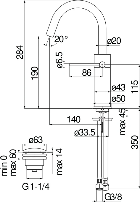 Смеситель для раковины Nobili Velis VE125138/2FLP, черный глянец