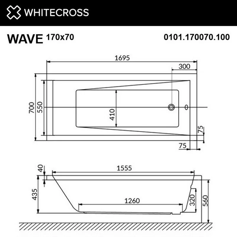 Акриловая ванна Whitecross Wave 170х70 0101.170070.100.RELAX.GL белый