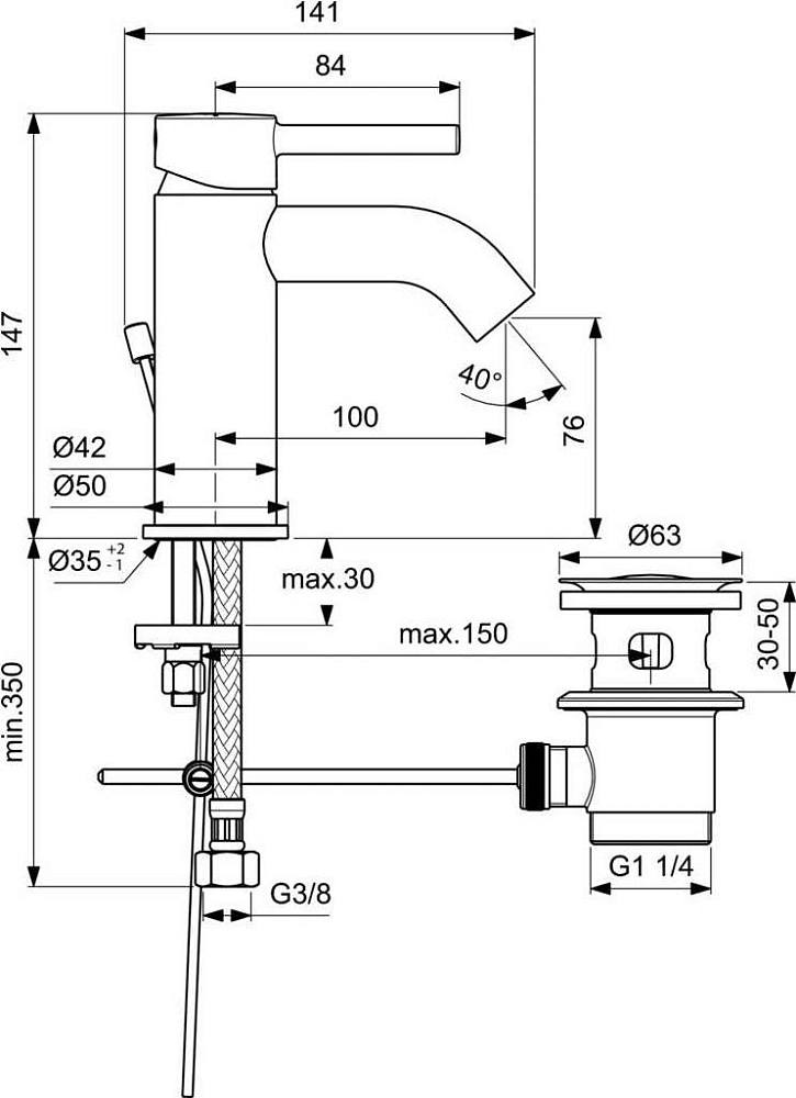 Смеситель для раковины Ideal Standard Kolva BC666U4, чёрный хром