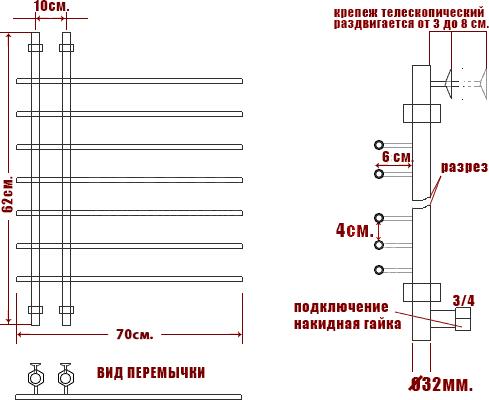 Полотенцесушитель водяной Ника Bamboo ЛБ4 60/10/70