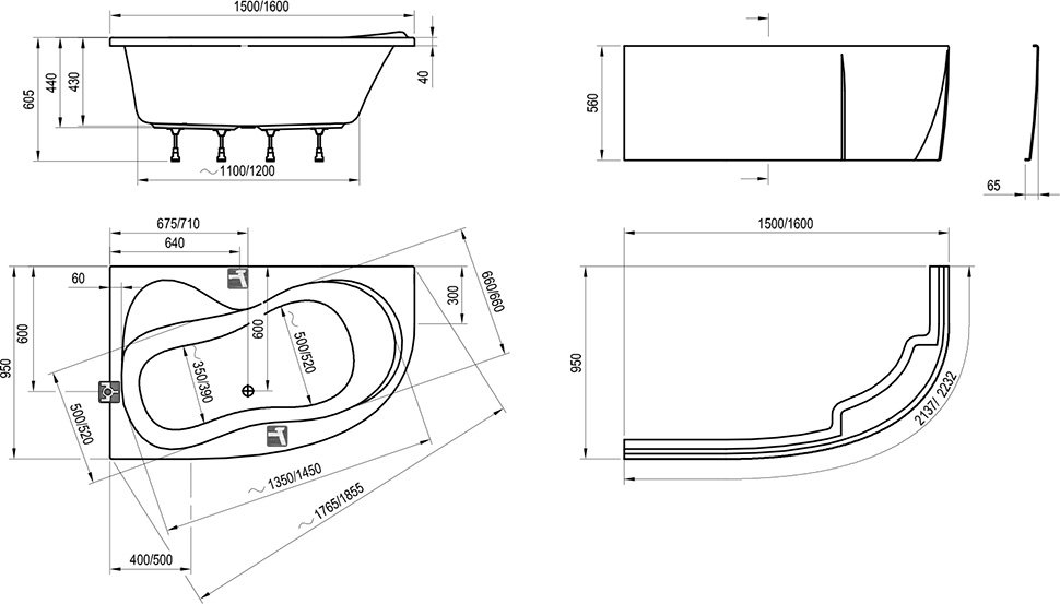 Акриловая ванна 160x95 L Ravak Rosa 95 C571000000