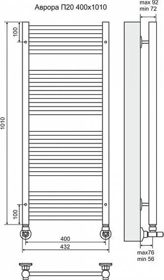 Полотенцесушитель водяной Terminus Аврора П20 400x1010 4660059582245