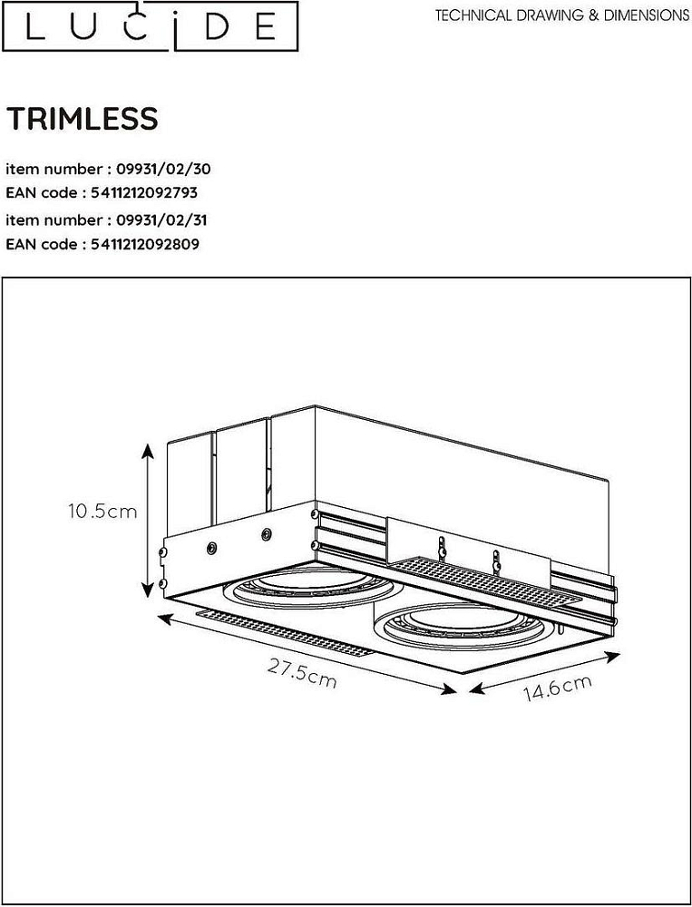 Встраиваемый светильник Lucide Trimless 09931/02/31