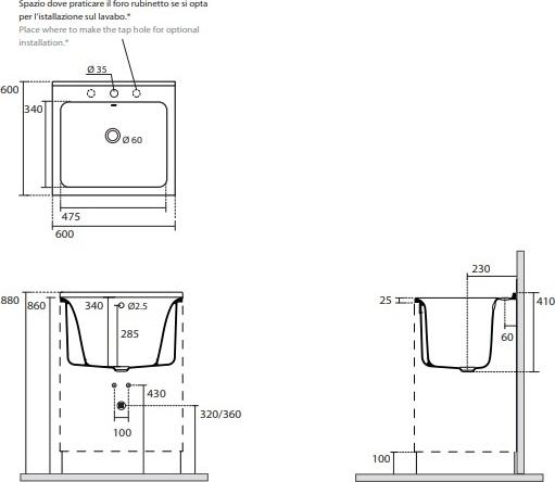 Раковина Kerasan Aquadom 029401*1 60x60 см, белый