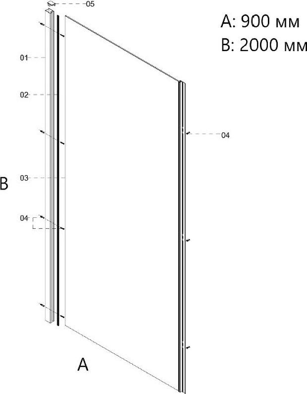 Боковая стенка Creto Nota 90x200 см 122-SP-900-C-CH-6, стекло прозрачное профиль хром