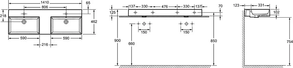 Раковина Jacob Delafon Vivienne EXX112-00 140 см, двойная, белая