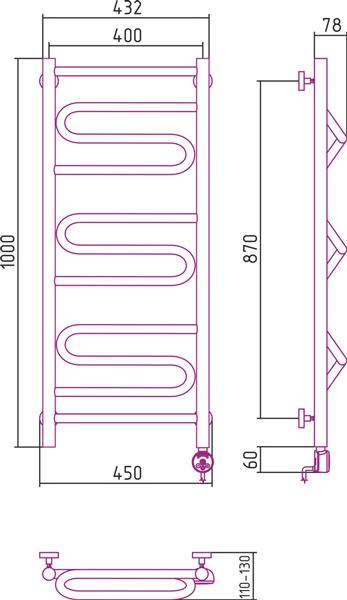 Полотенцесушитель электрический Сунержа Элегия 100x40 R