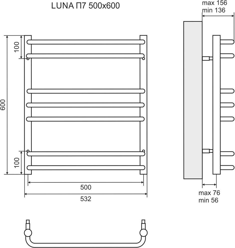 Полотенцесушитель водяной 50x60 см Lemark Luna LM41607 П7, хром