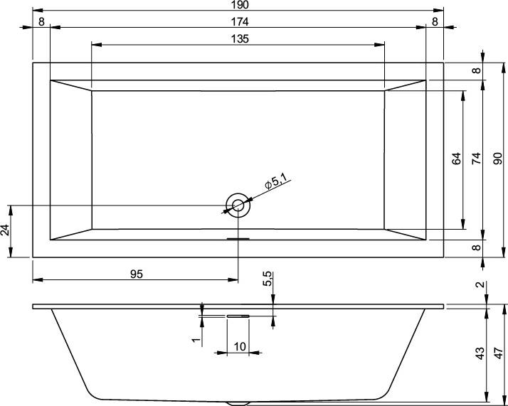 Акриловая ванна Riho Rething Cubic 190x90 R B109022005, заполнение через перелив