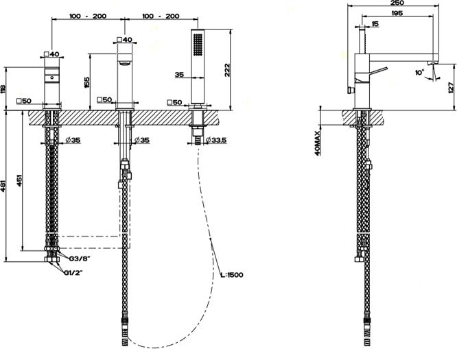 Смеситель на борт ванны Gessi Rettangolo K 53037#031, хром