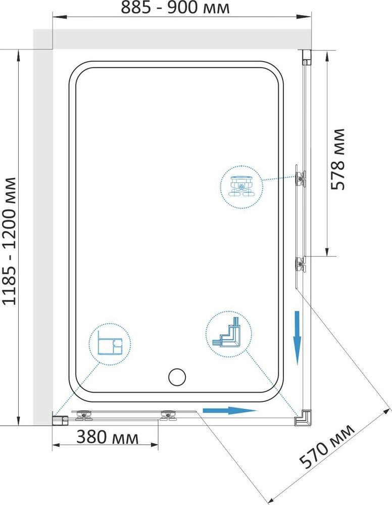 Душевой уголок RGW Classic CL-44-B (885-900)x(1185-1200)x1850, профиль черный