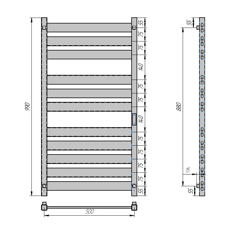 Полотенцесушитель электрический Grois Mario GR-142 500x1000 П 11 Ral 9005 U черный