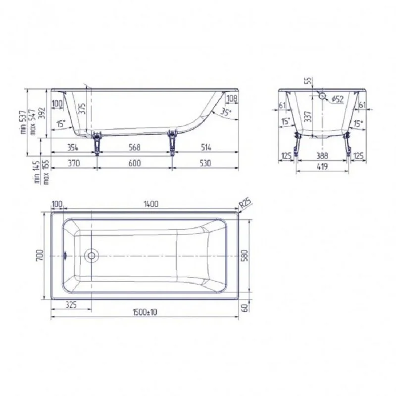 Чугунная ванна Delice Parallel DLR220503R-AS белый