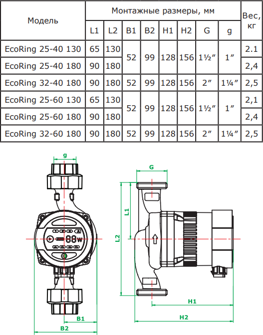 Циркуляционный насос Zota EcoRing 25/60 180 ZR 363104 3003 с гайками