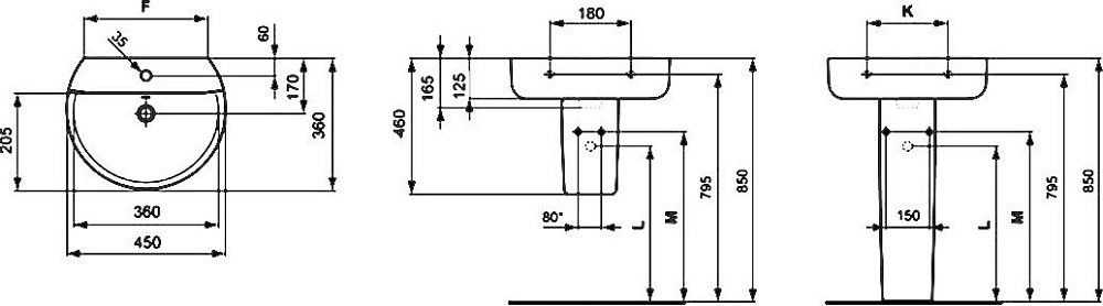 Рукомойник Ideal Standard Connect Sphere E805701 45 см