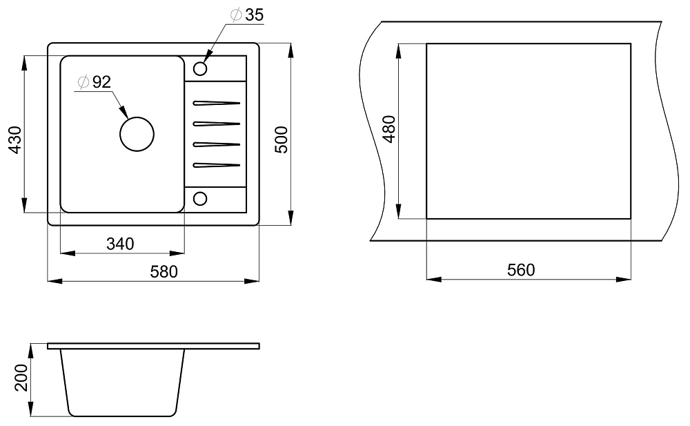 Мойка кухонная Granula Standart 5803, ГРАФИТ графит