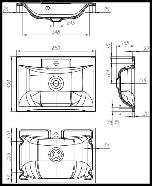 Раковина BelBagno BB-0673-65-LVB 65 см, белый