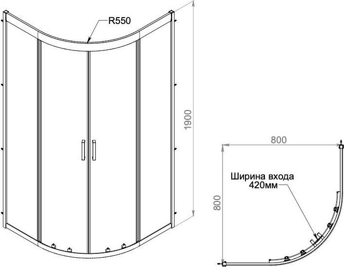 Душевой уголок AM.PM Gem 80x80 W90G-401-080WT профиль матовый хром, стекло прозрачное