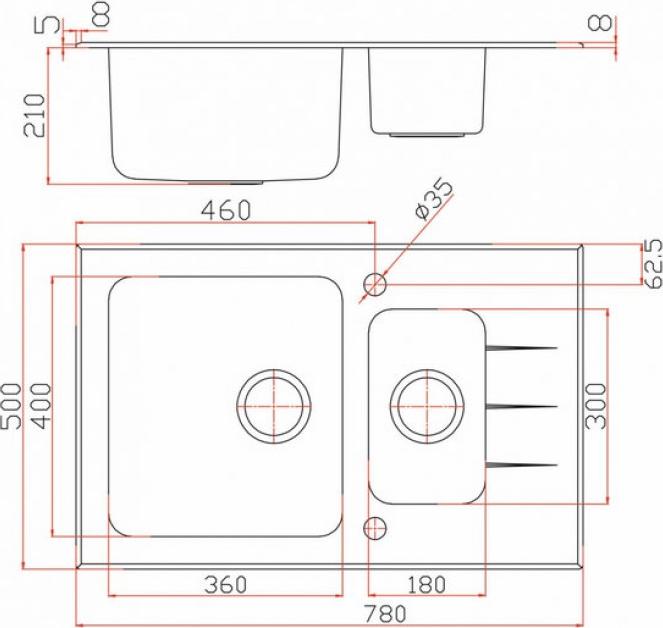 Кухонная мойка Zorg Inox Glass 78х50х21 GL-5078-2 -WHITE