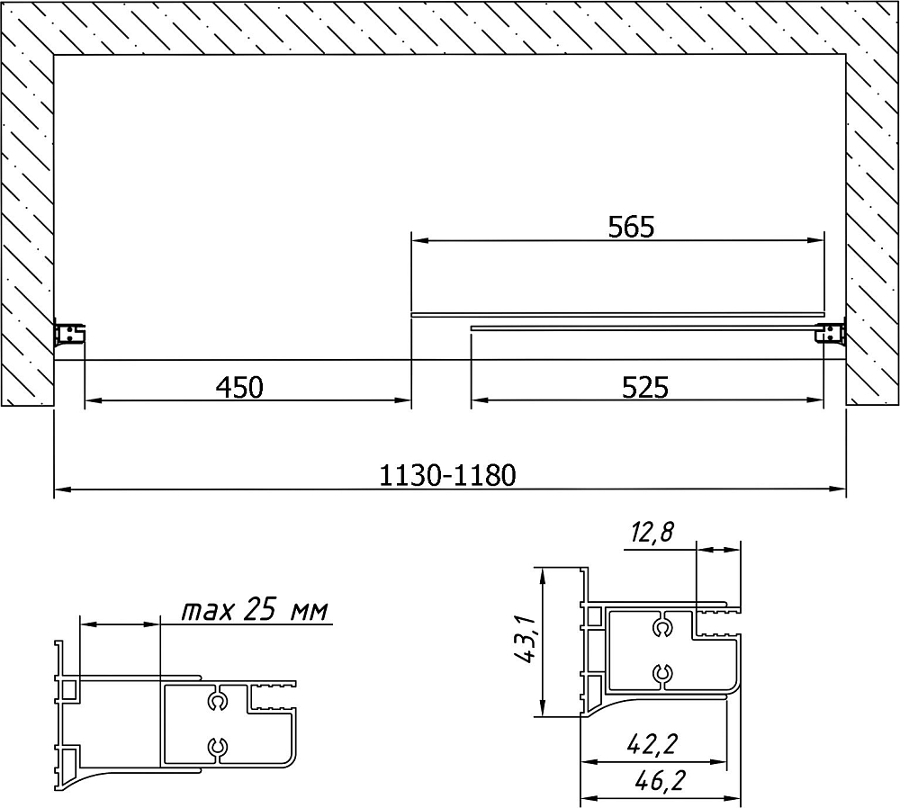 Душевая дверь в нишу Vegas Glass ZP 0115 08 05 профиль глянцевый хром стекло бронза