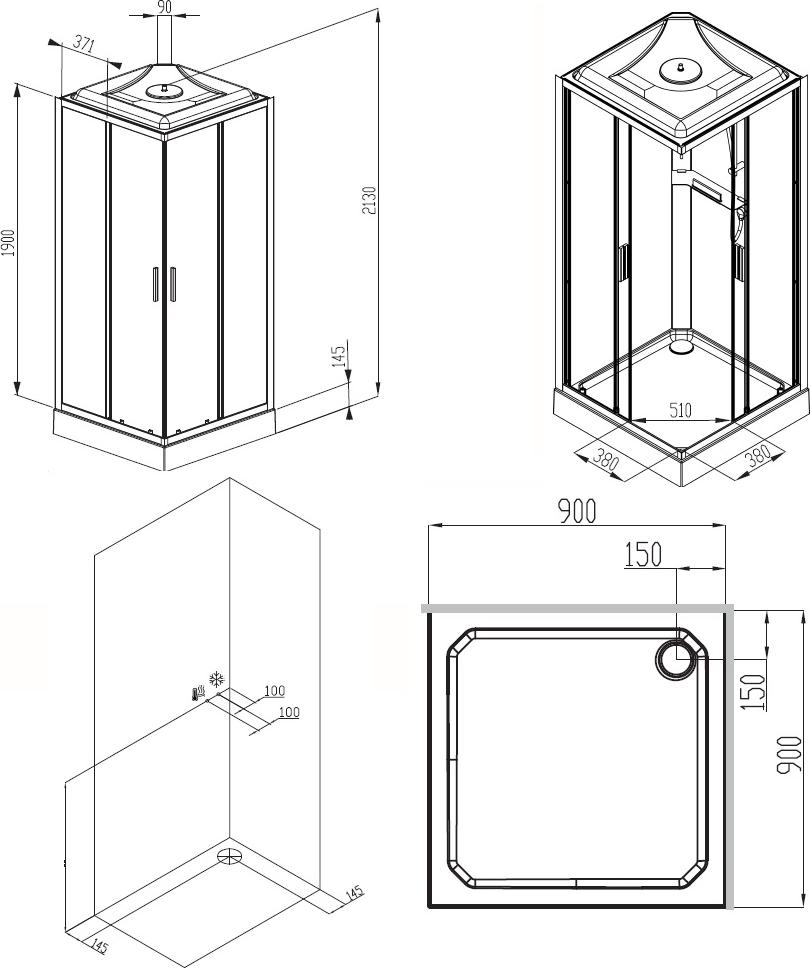 Душевая кабина Am.Pm Gem 90x90 W90C-403-090MT, профиль хром, стекло прозрачное