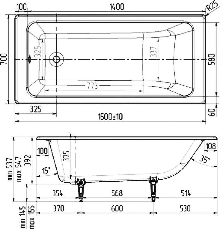 Чугунная ванна Wotte Line 150x70