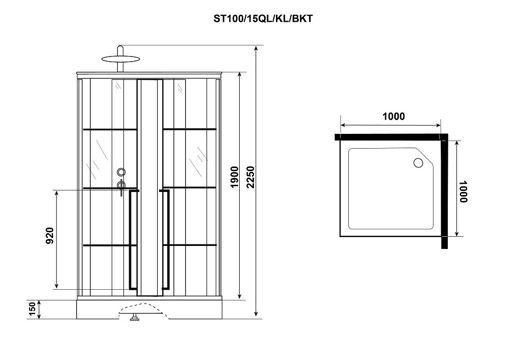 Душевая кабина Niagara Standart ST100/15QL/KL/BKT стекло прозрачное с узором, профиль черный