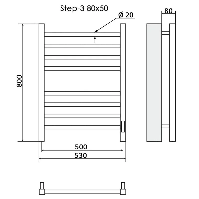 Полотенцесушитель электрический Ника Step-3 STEP-3 80/50 черн мат U черный