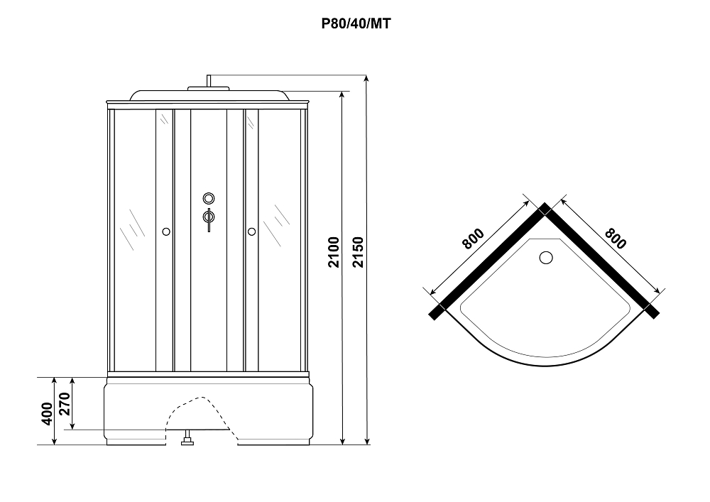 Душевая кабина Niagara Promo P80/40/MT белый ,профиль белый