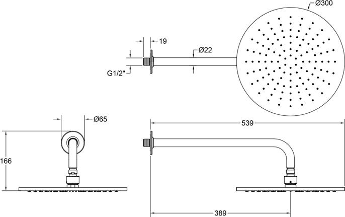 Верхний душ с кронштейном Gessi Inciso 58248#149, finox