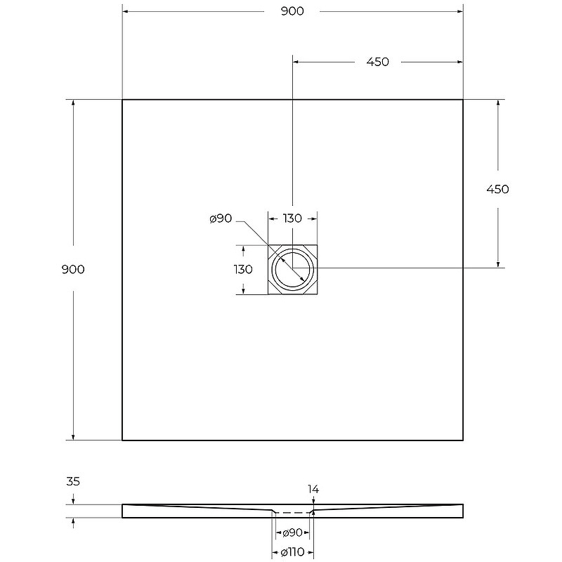 Душевой поддон из искусственного камня BelBagno TRAY-MR-UNO-A-90-35-NERO-CR 90x90, черный матовый