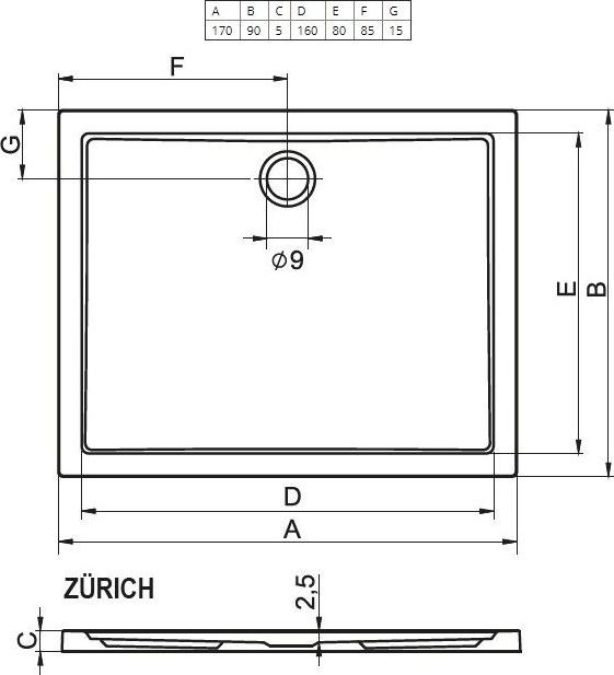 Душевой поддон Riho Zurich 266 170x90 D001003005 белый