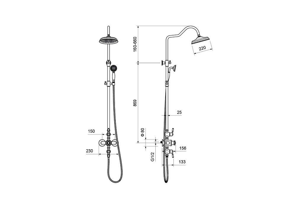 Душевая система Aquatek Классик AQ2563PG термостат, золото