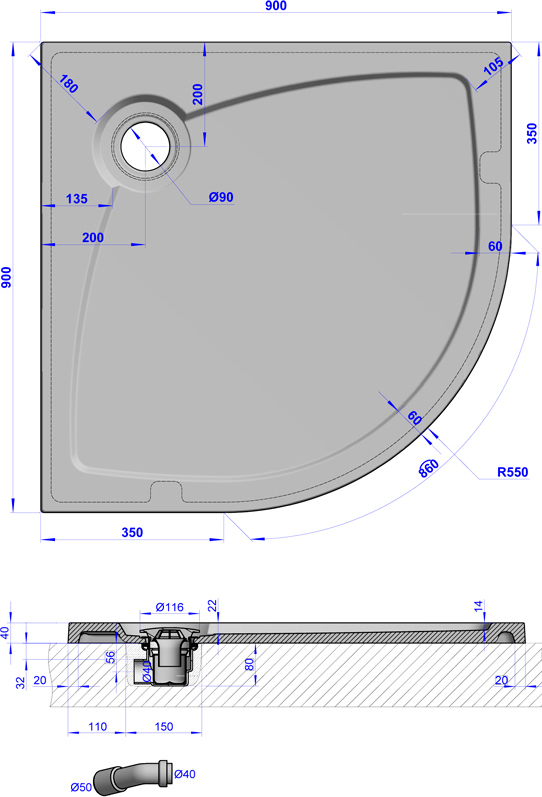 Поддон для душа GuteWetter Deluxe 90x90x4 R терракот