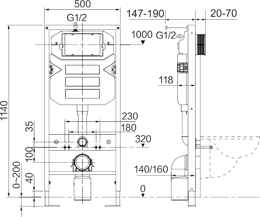 Комплект унитаз с инсталляцией Ceramica Nova Metropol CN4002MB_1001M_1000 с сиденьем микролифт и клавишей смыва хром матовый